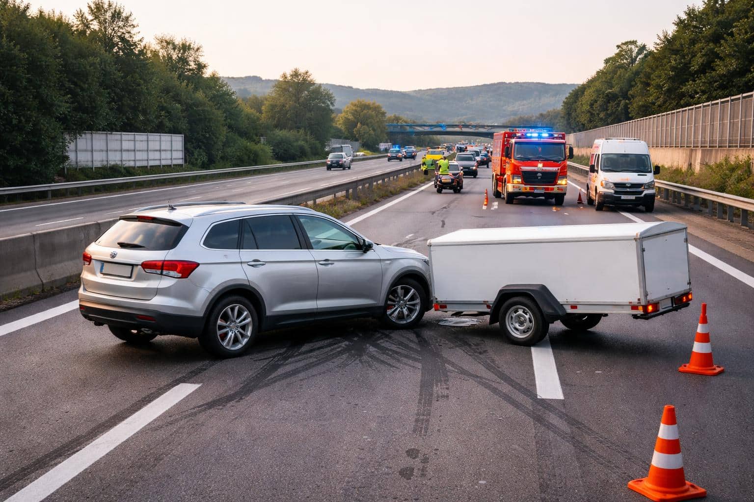 Fahrzeuggespann drehte sich auf A2
