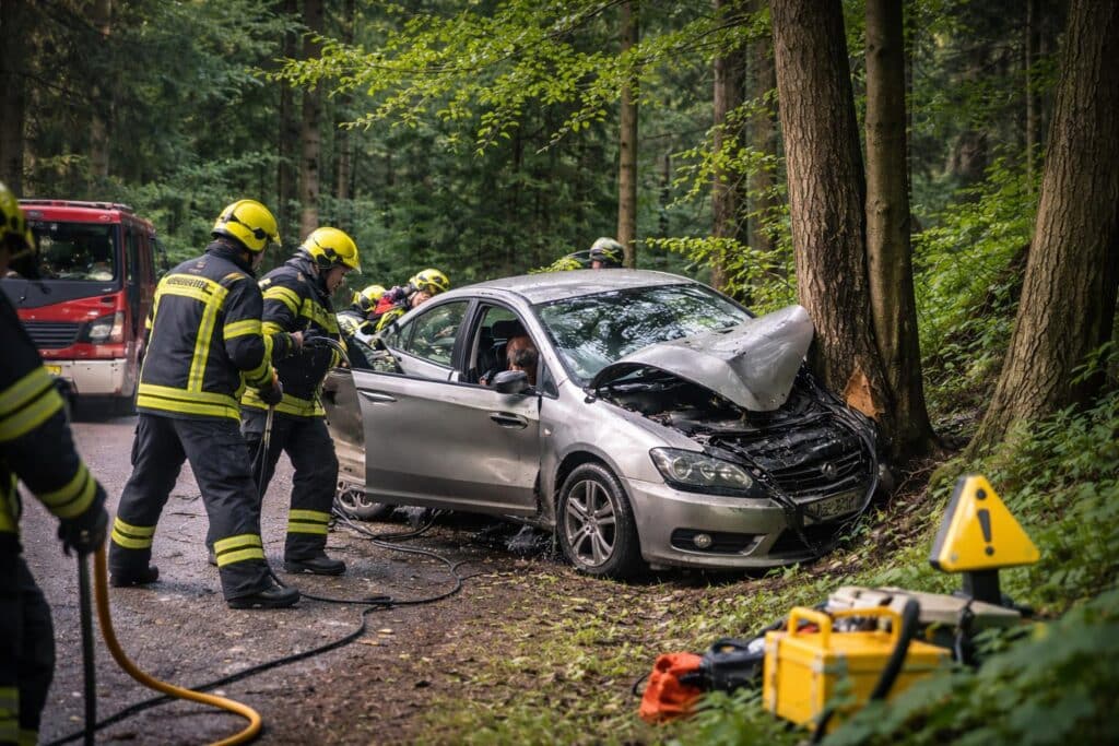 PKW-Lenkerin prallte gegen Bäume