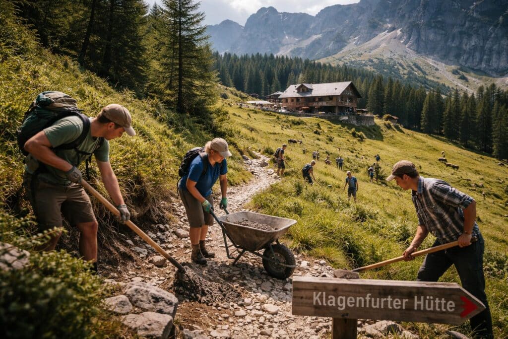 16 Freiwillige pflegen Wege und Almen