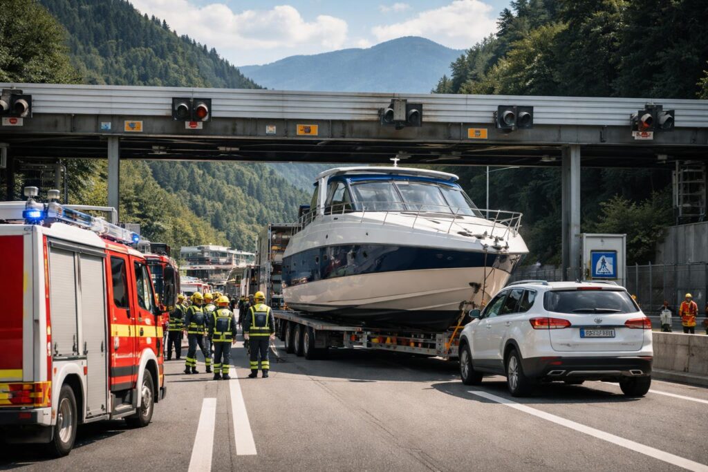 Boot blieb bei Mautstelle auf der Karawankenautobahn stecken