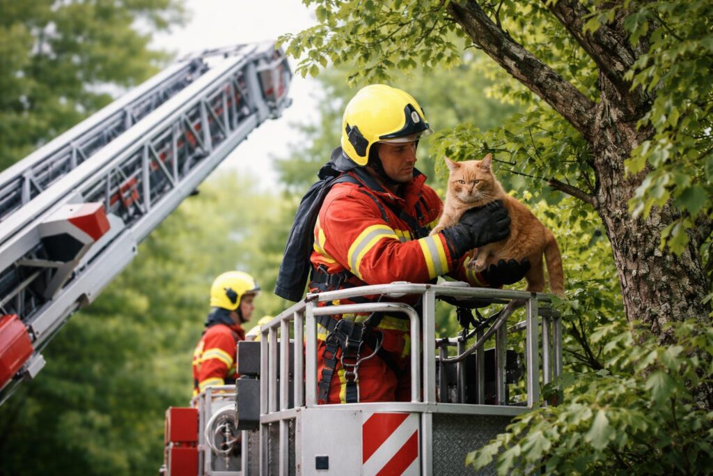 Feuerwehr rettet Kater Loki aus Baum