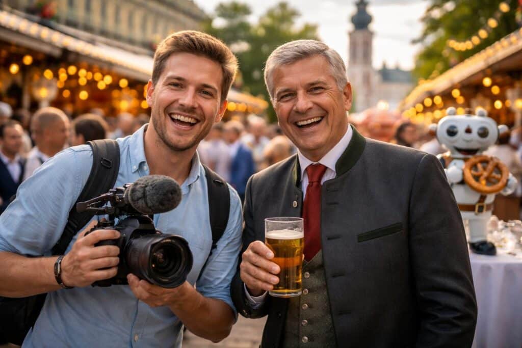 Mit Kanzler Stocker: Sonderreporter Michi Großschädl am Villacher Kirchtag