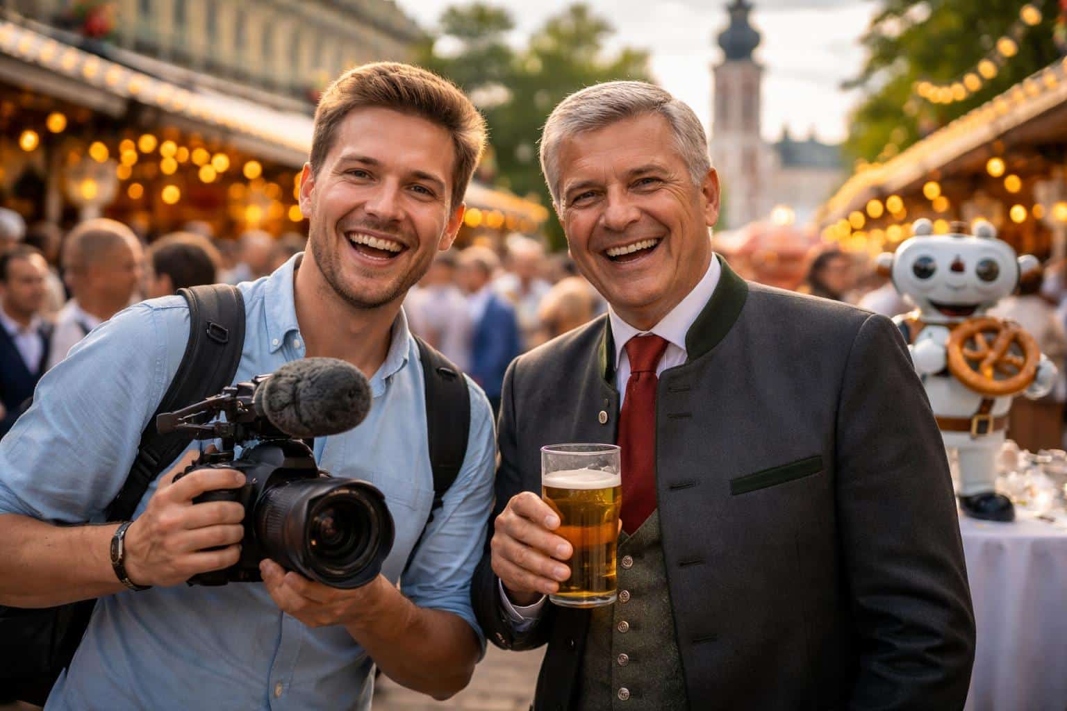 Mit Kanzler Stocker: Sonderreporter Michi Großschädl am Villacher Kirchtag