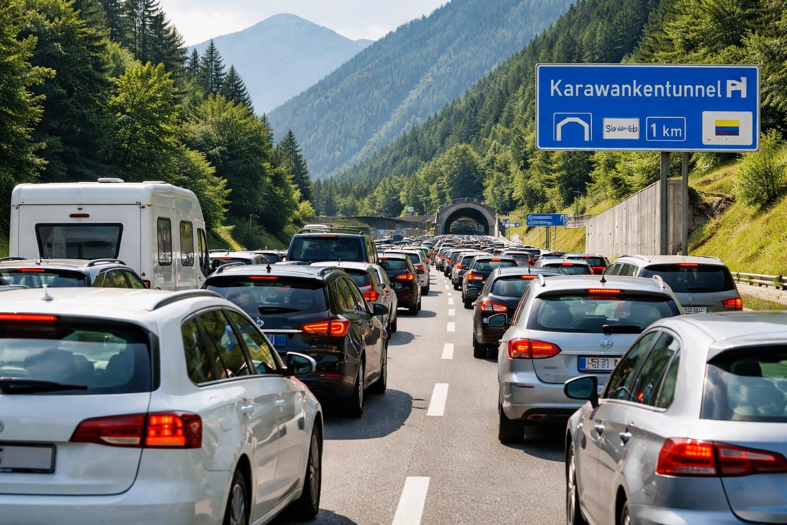 Stau auf Karawankenautobahn wegen Urlauberreiseverkehr