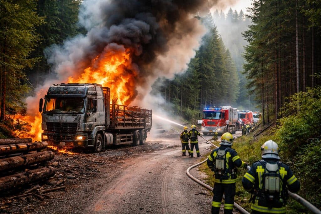 Lastwagen ging auf Kärntner Forstweg in Flammen auf und löste Großeinsatz aus