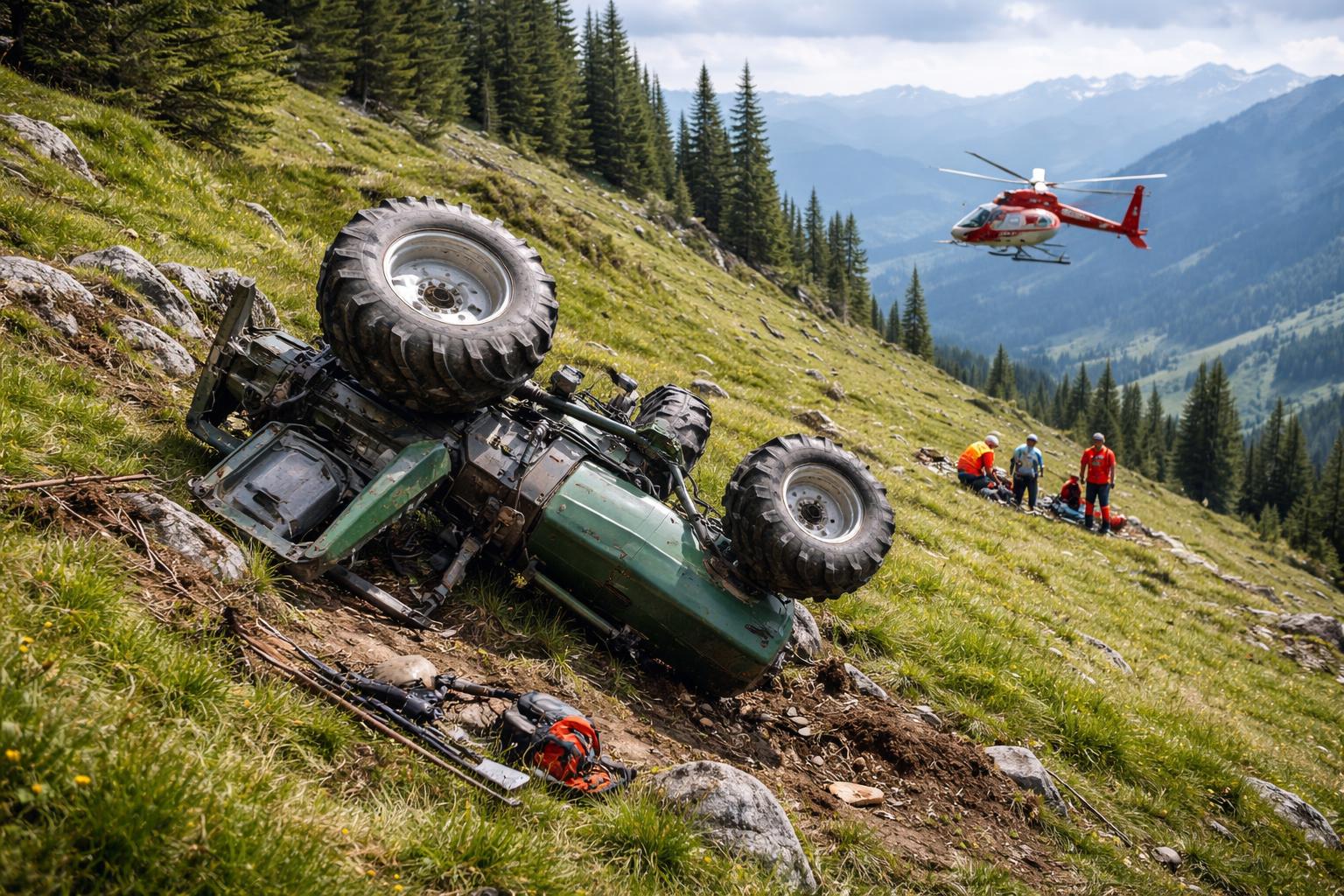 Jäger bei Traktor-Absturz schwer verletz