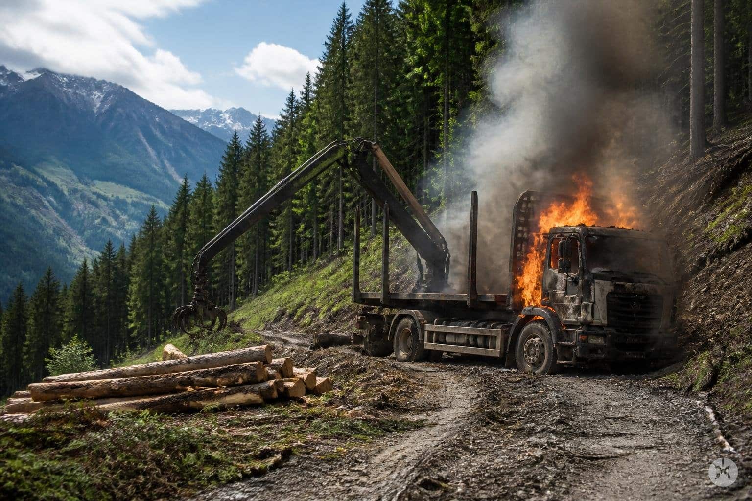 Hoher Schaden: Kippmast-Lkw in Brand geraten