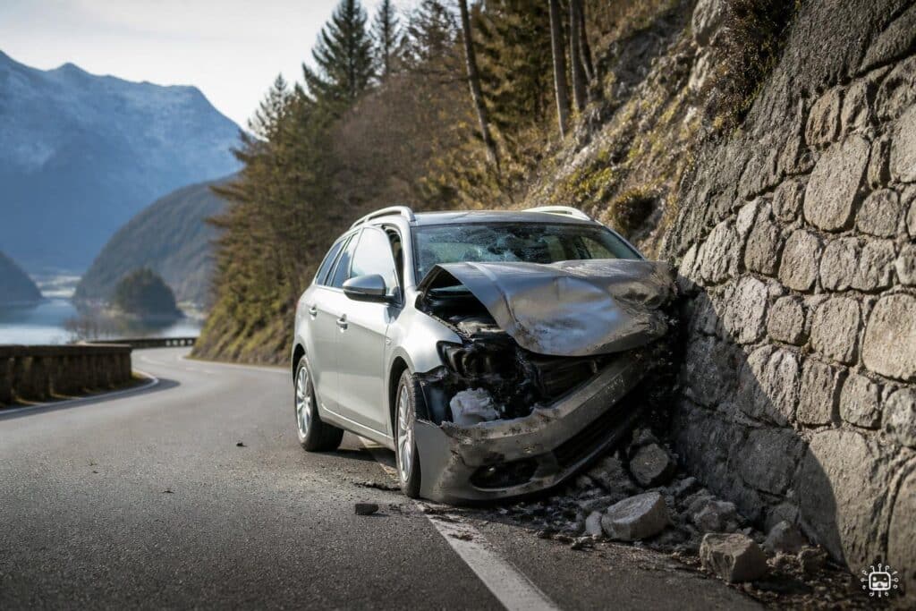 Verkehrsunfall mit Personenschaden, PKW gegen Mauer