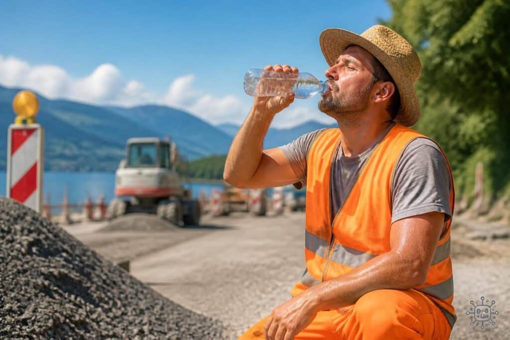 Was machen Menschen gegen die Hitze, wenn sie draußen arbeiten?