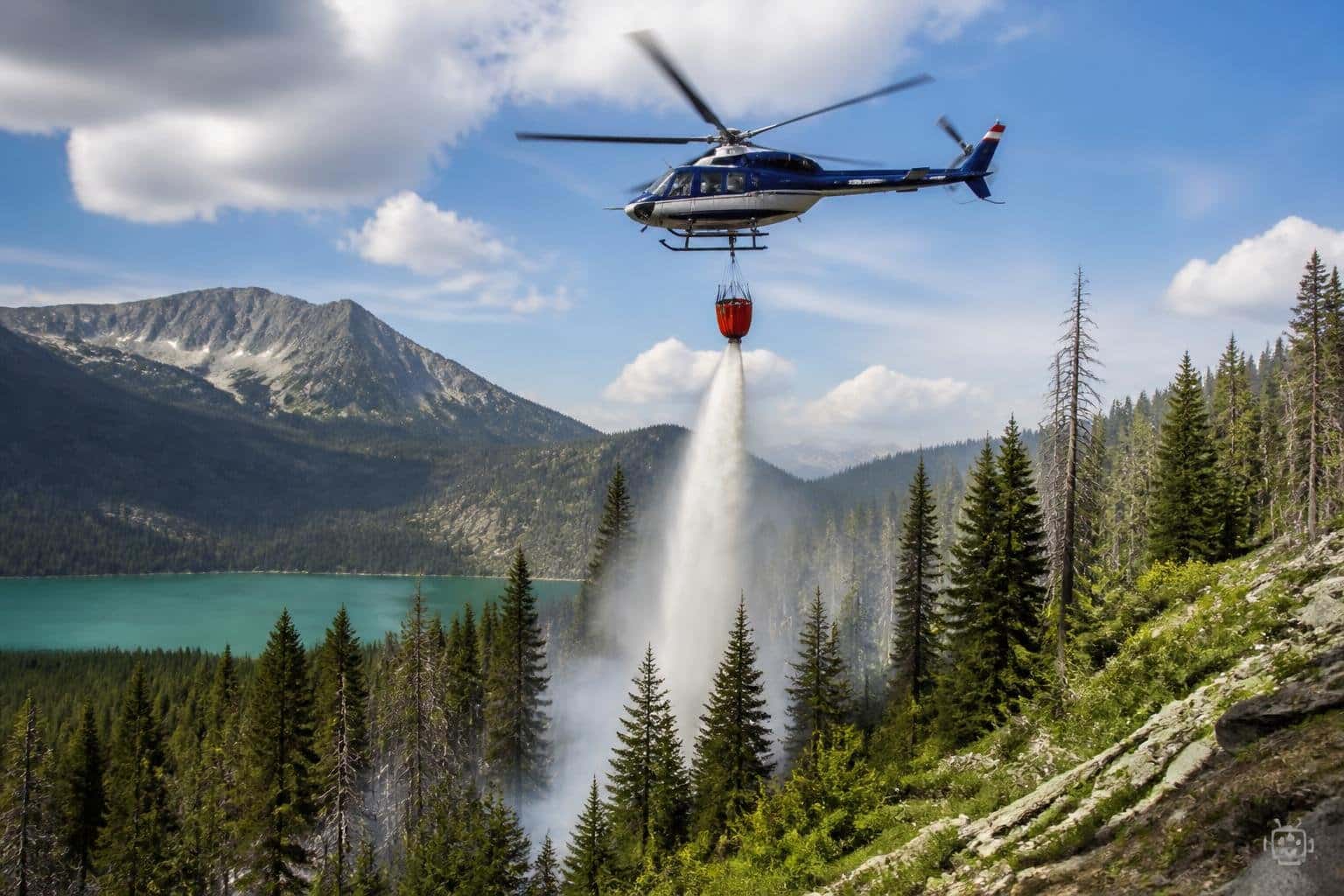 Hubschrauber löscht Brand nahe Lausnitzsee