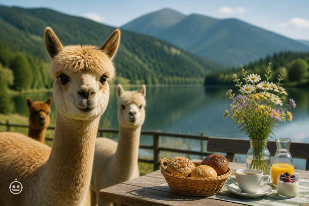 Am Goggausee frühstückt man mit den Alpakas