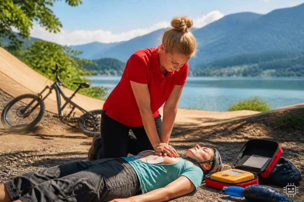 Defibrillator rettet Frau am bikebeach das Leben