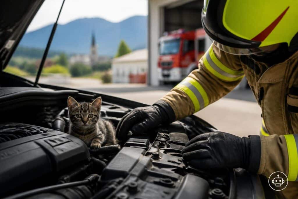 Babykatze aus Motorraum befreit!