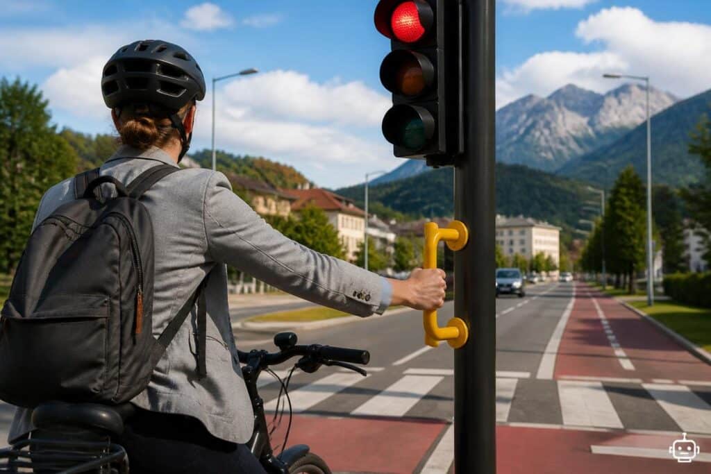 In Villach gibt es jetzt an den Ampeln Haltegriffe für Radler
