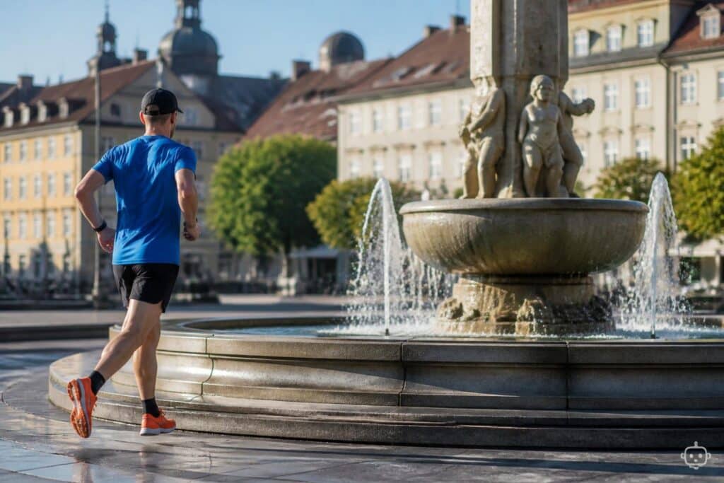 Über fünf Stunden: Kärntner läuft Marathon um Brunnen in Klagenfurt