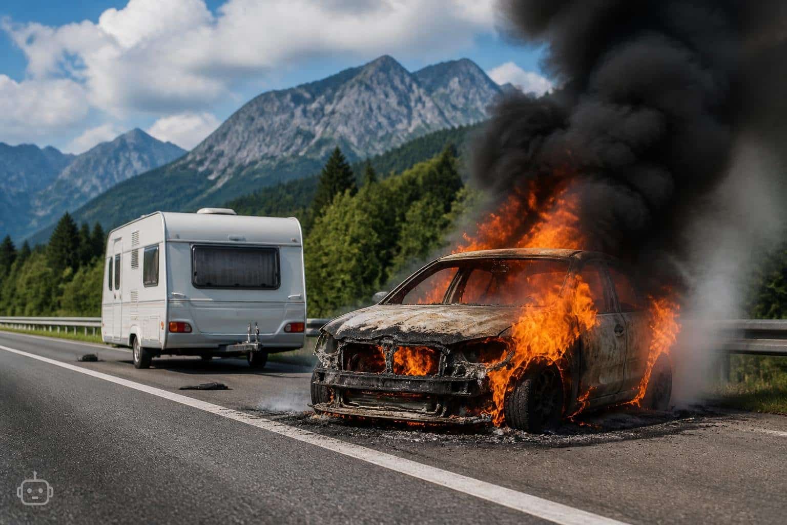 Pkw ging auf der Karawankenautobahn in Flammen auf