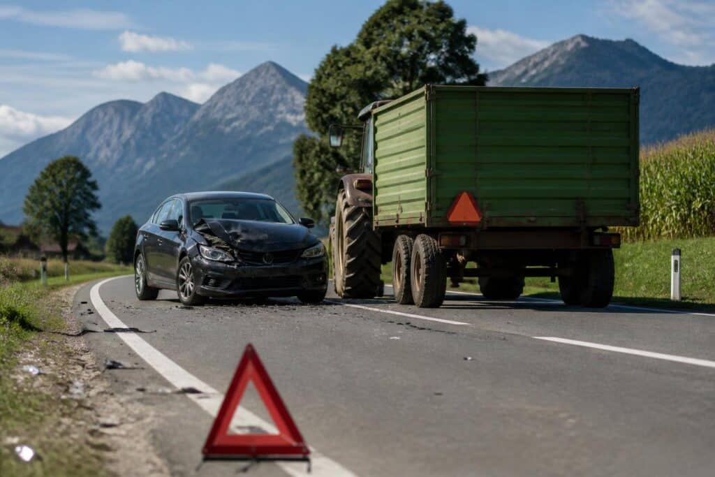 Traktor wollte abbiegen: Pkw prallte gegen Anhänger
