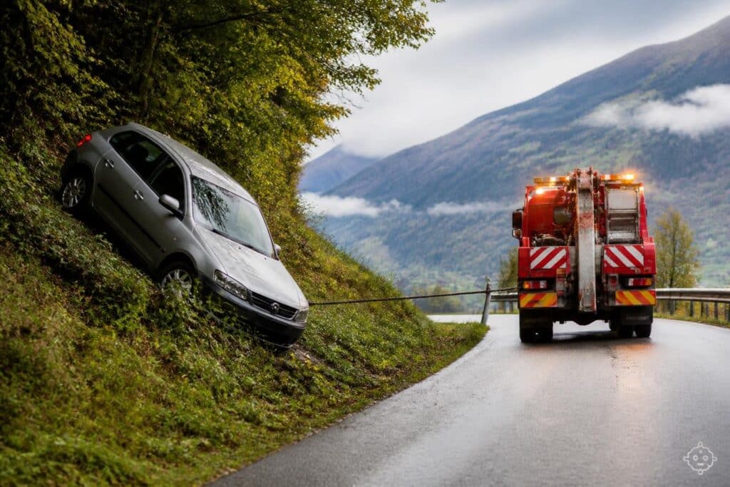 Auto rutscht über Böschung