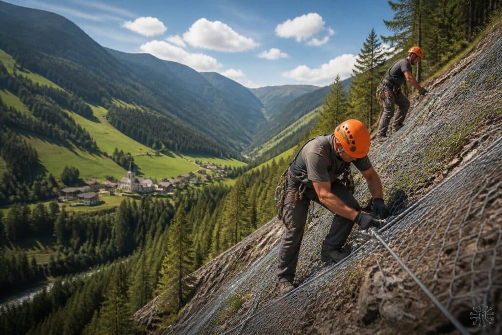 Mitten im Steilhang: Diese Männer sichern das Lesachtal