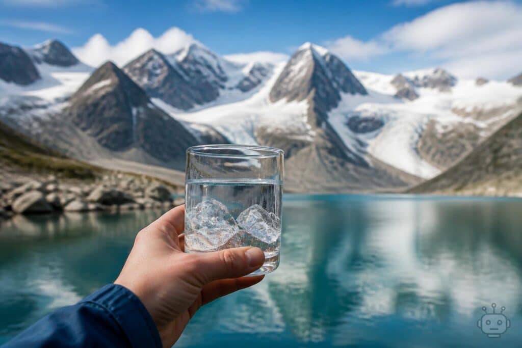 Ein Glas Gletscherwasser als Botschaft für die Welt