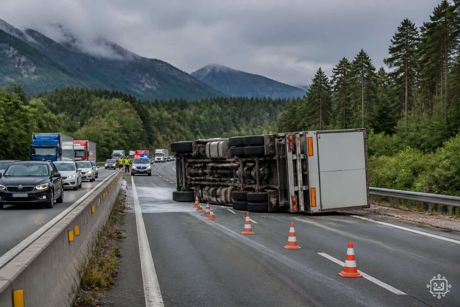 Verkehrsunfall auf der A2 bei Warmbad Villach – umgekippter Sattelzug