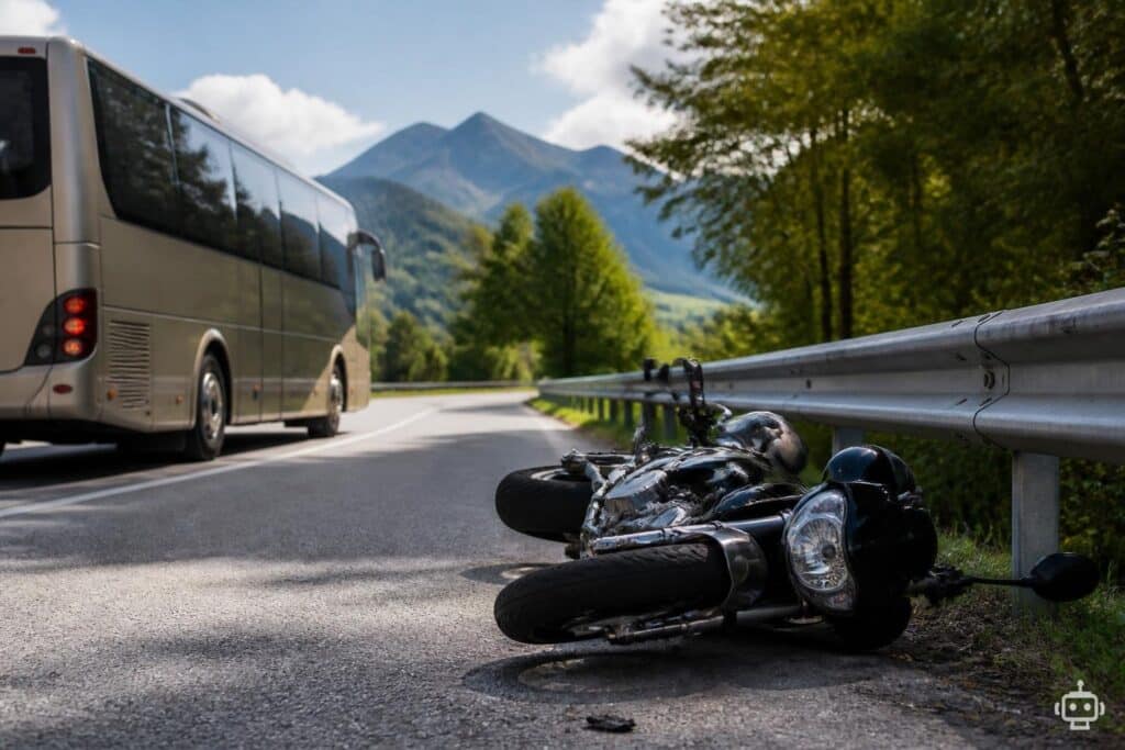 Motorrad streift Bus und prallt gegen Leitschiene