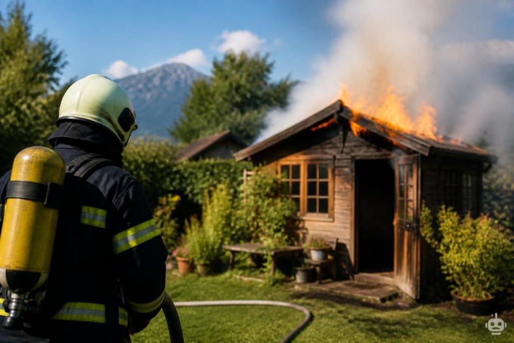Nach Flämmarbeiten fängt Gartenlaube Feuer