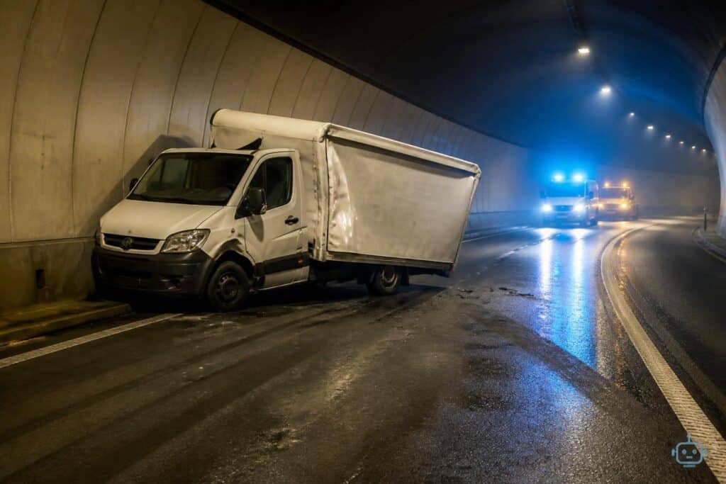 Kleinlastwagen kracht gegen Tunnelwand