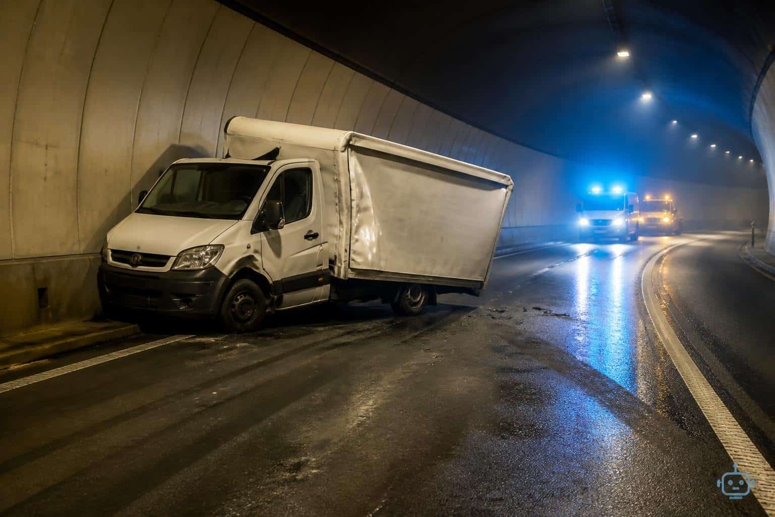 Kleinlastwagen kracht gegen Tunnelwand