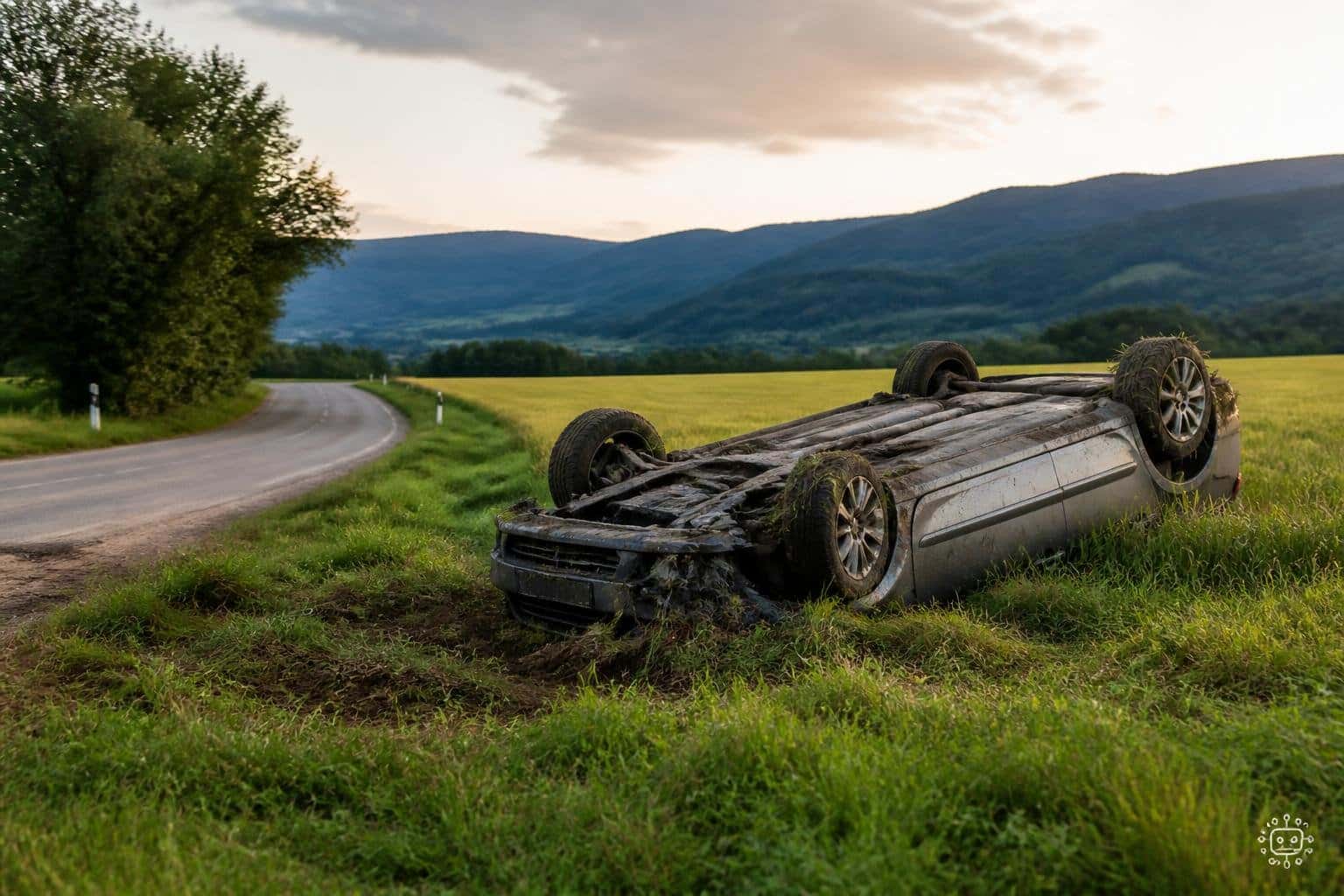 Auto kommt von Straße ab und überschlägt sich