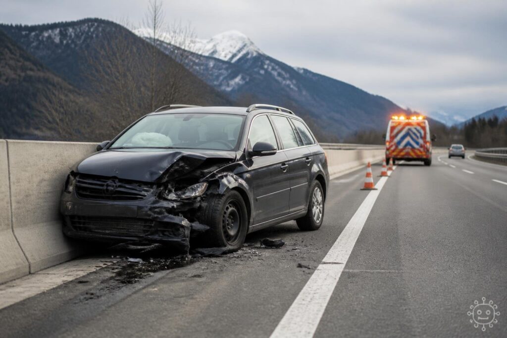 Auto schleudert zweimal gegen Betonleitwand