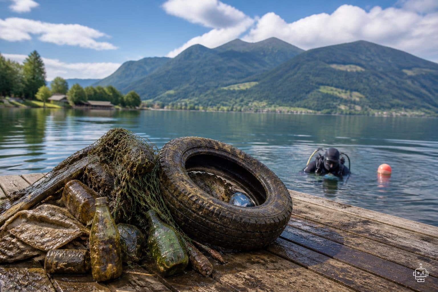 Reifen und Netze: Kärntner See wurde unter Wasser aufgeräumt