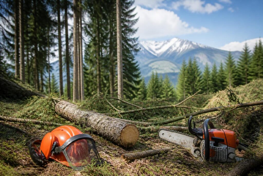 Forstarbeiter von Baum eingeklemmt