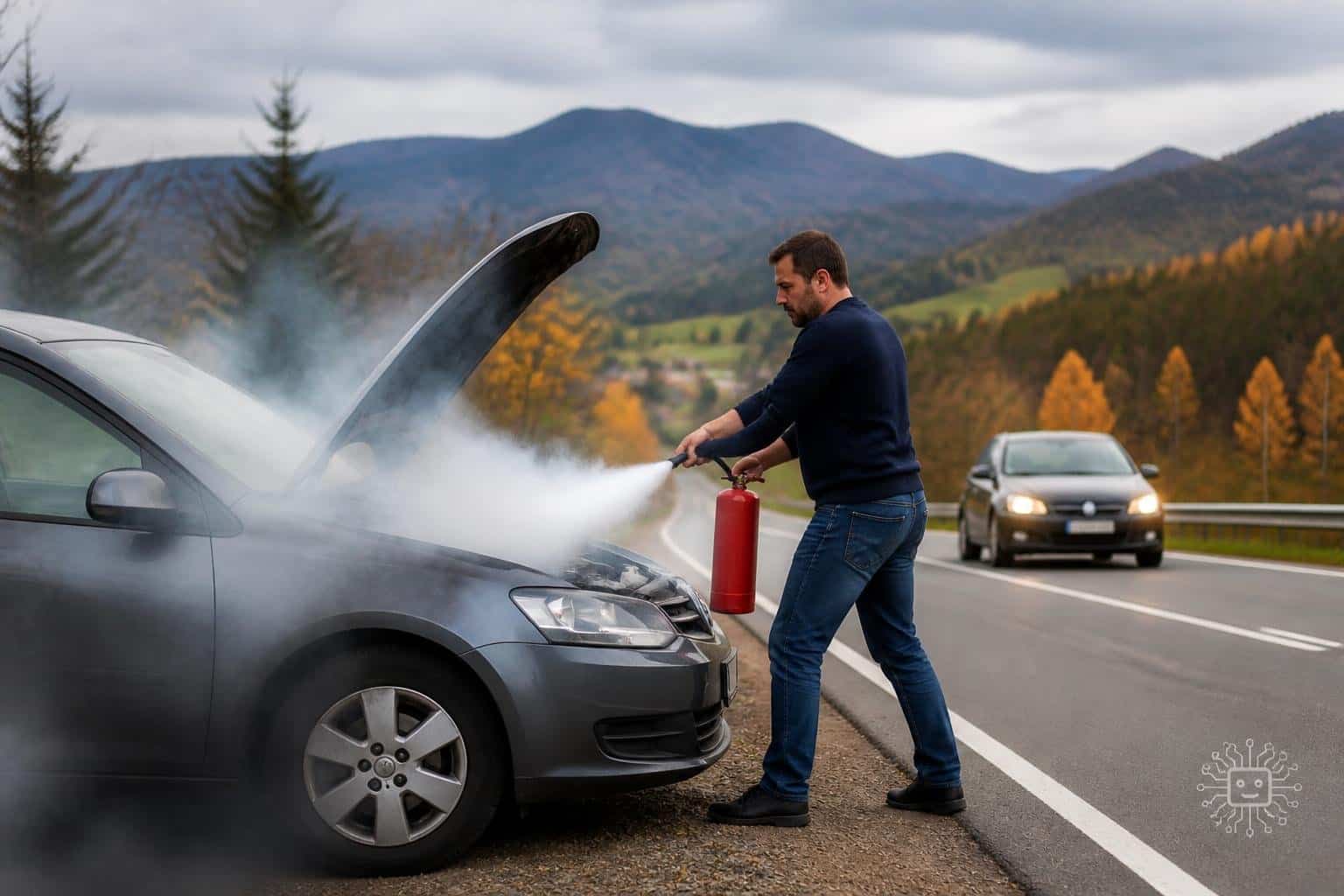 Autofahrer löscht Motorbrand mit Feuerlöscher