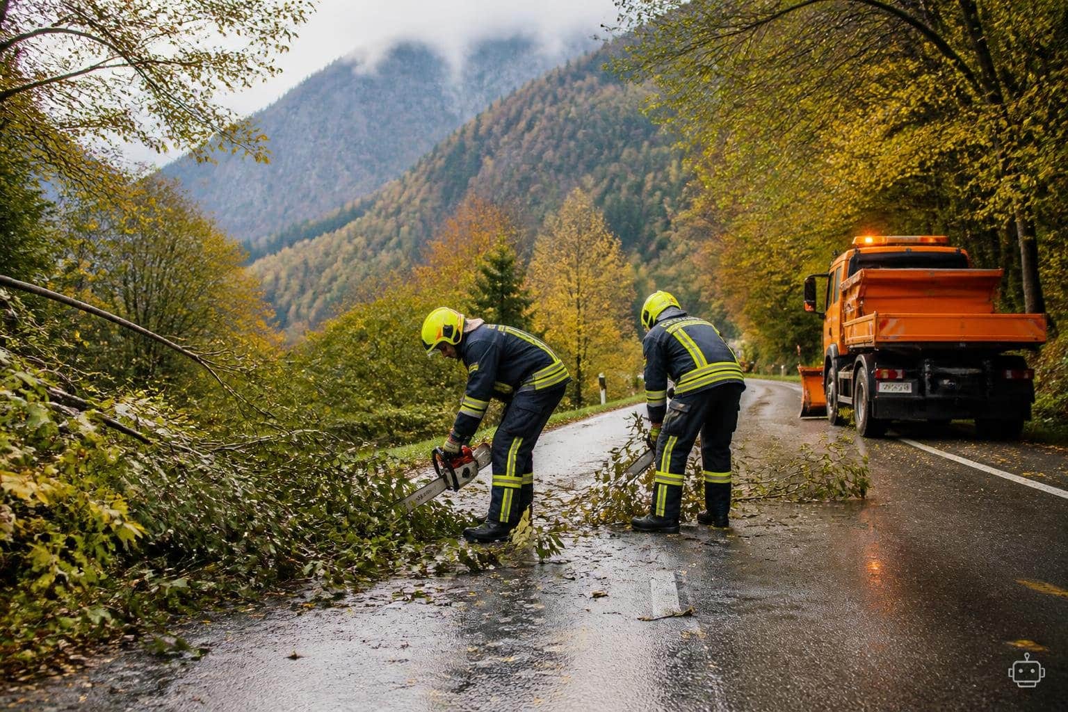 Straße blockiert: Feuerwehr und Straßenmeisterei im Einsatz