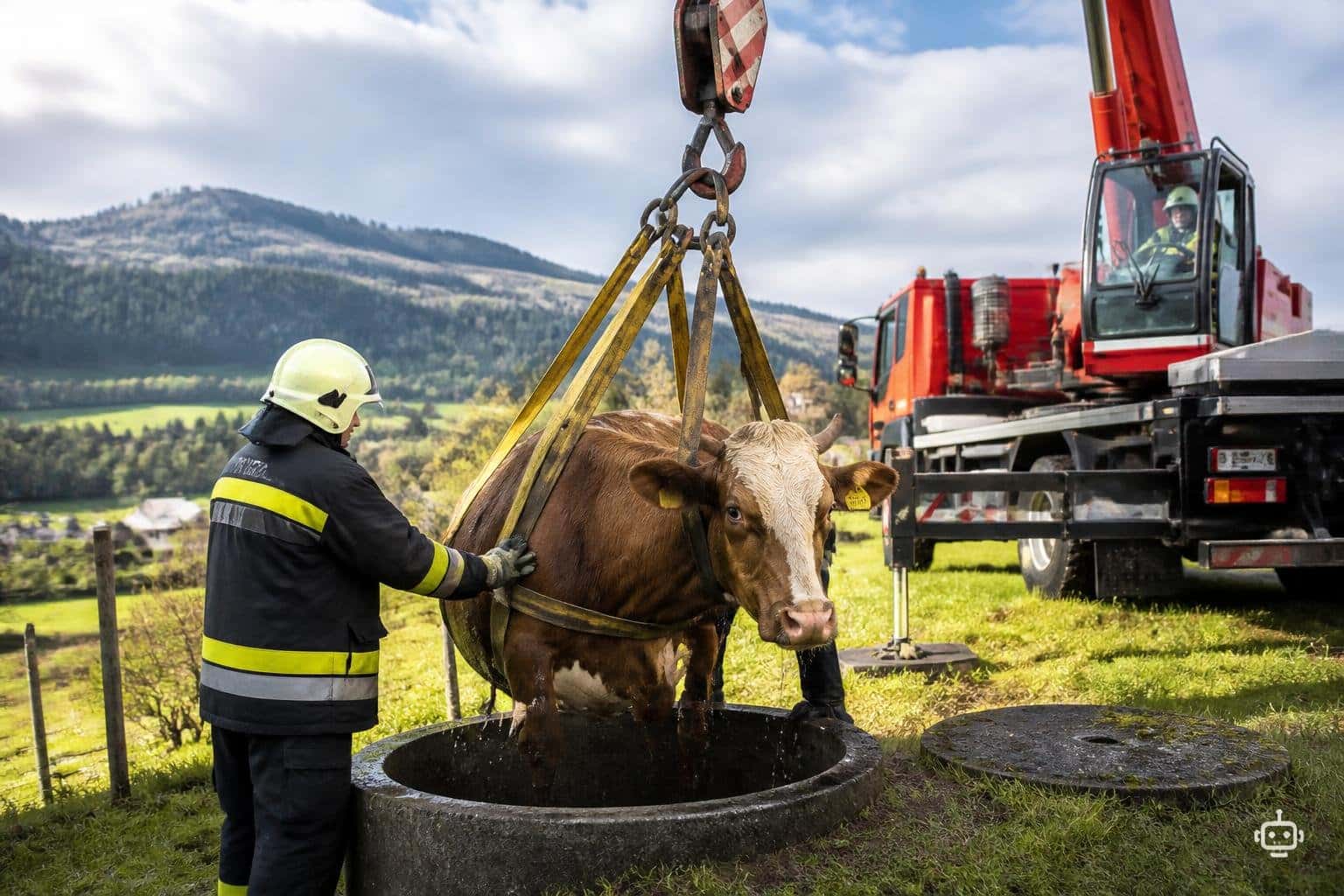 Kuh stürzte in Wasserschacht