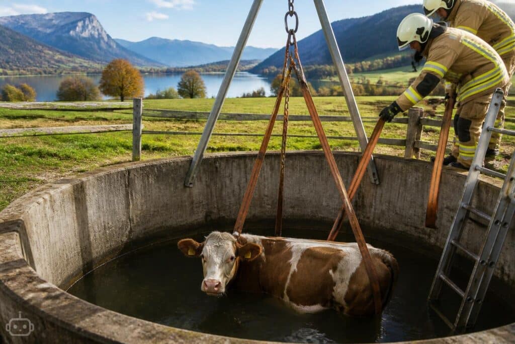 Kuh stürzt drei Meter tief in Wasserbehälter
