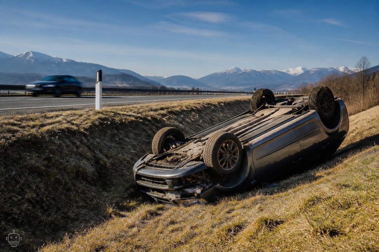 Auto schleudert 145 Meter und überschlägt sich