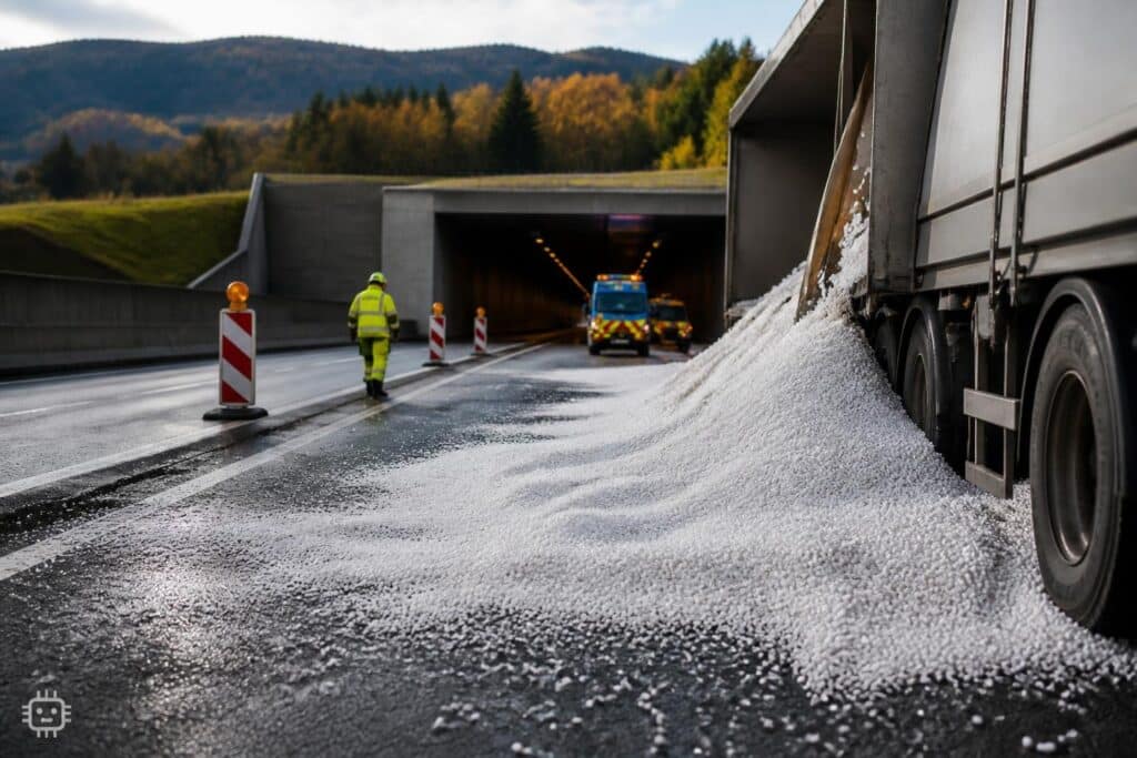 25 Tonnen Granulat auf A2 verteilt