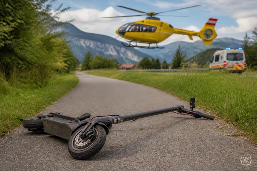 74 km/h möglich: Kärntner bei Sturz mit E-Scooter schwer verletzt