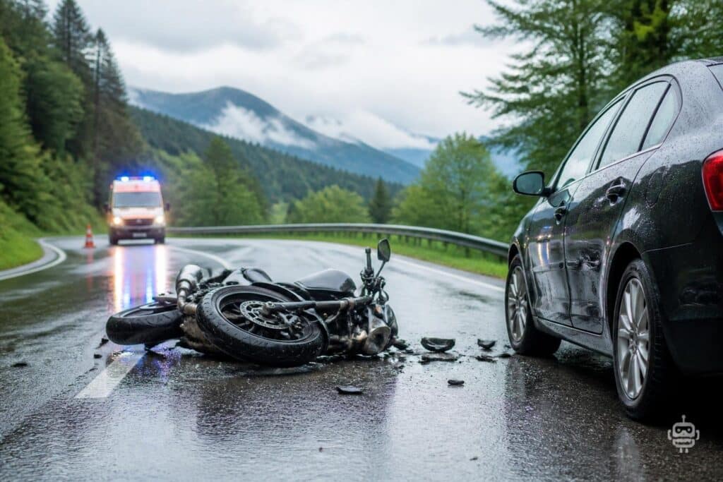 Schwerer Motorradunfall auf regennasser Straße in Kärnten
