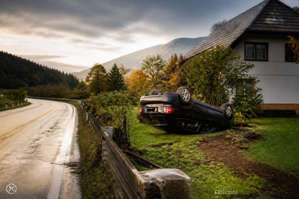 Wildwechsel: Auto überschlug sich und landete in angrenzendem Garten