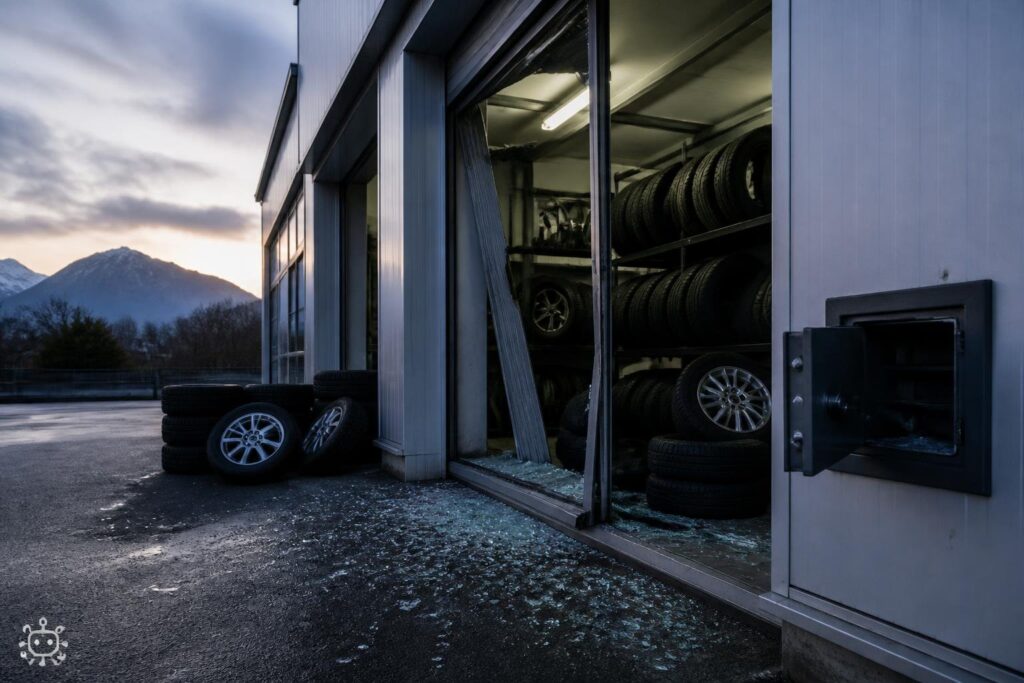 Einbrecher stehlen Tresor und teure Autoreifen