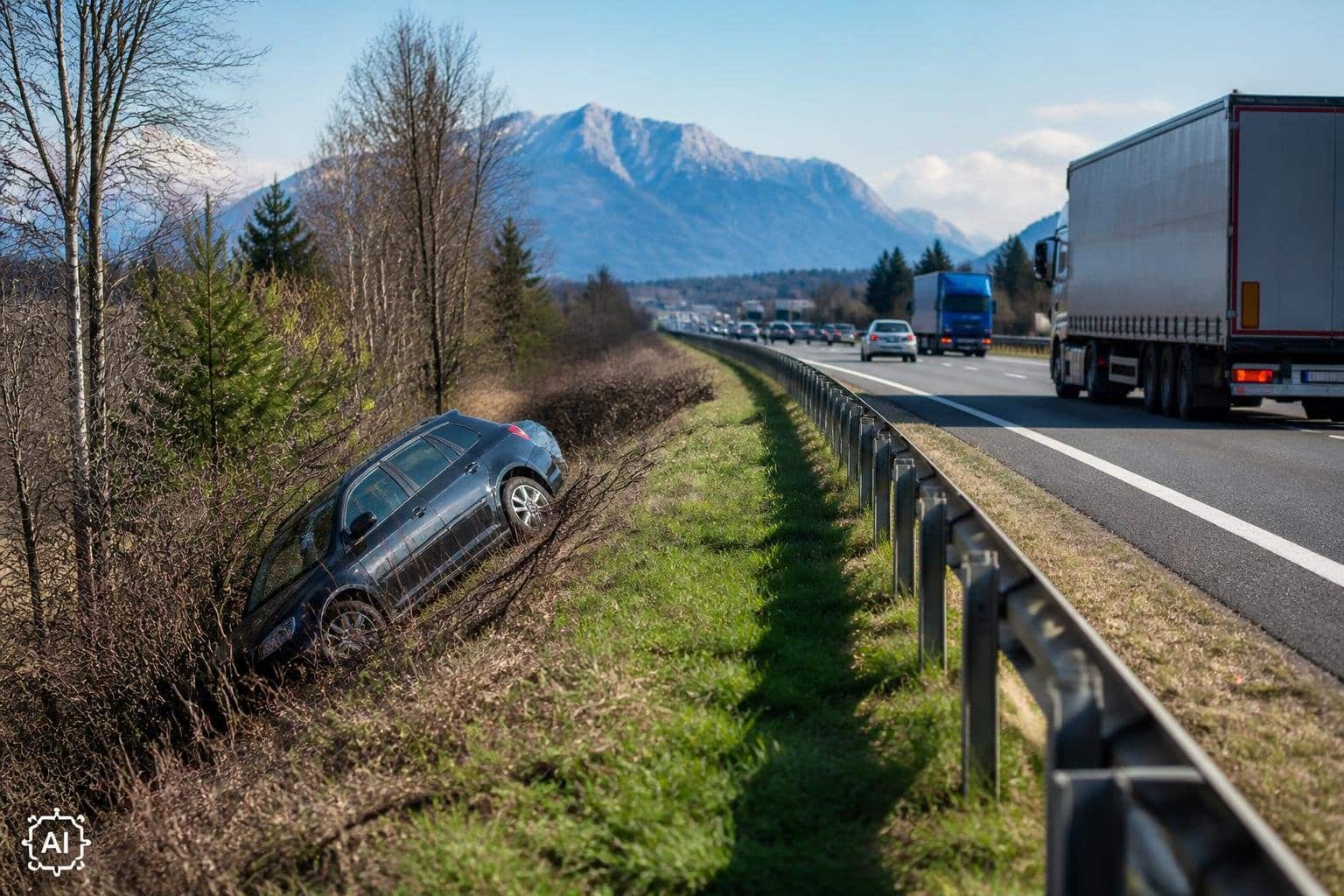 Auto landet nach Zusammenstoß in Böschung