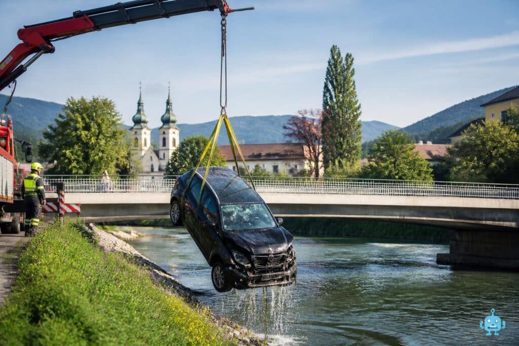 Auto nach Unfall aus Bach geborgen