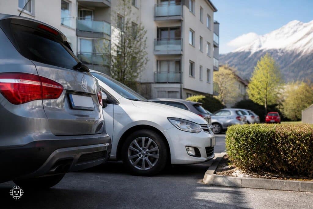 Frau am Parkplatz durch Pkw eingeklemmt