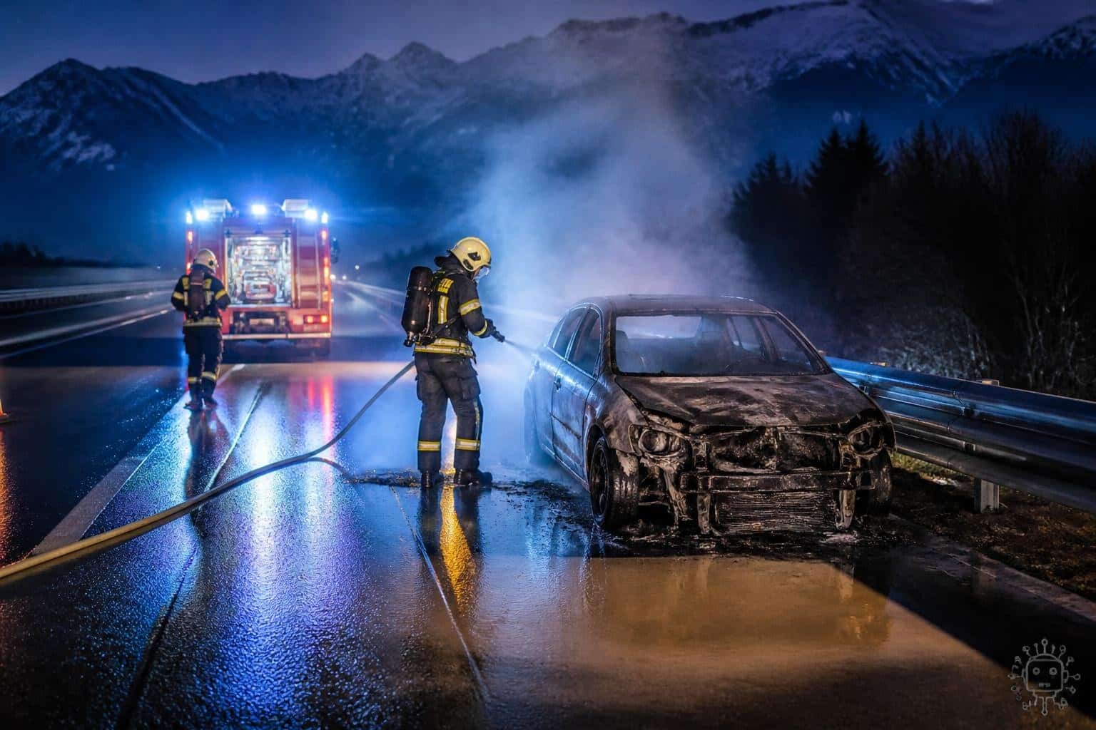 Feuerwehr löscht brennendes Auto auf A11