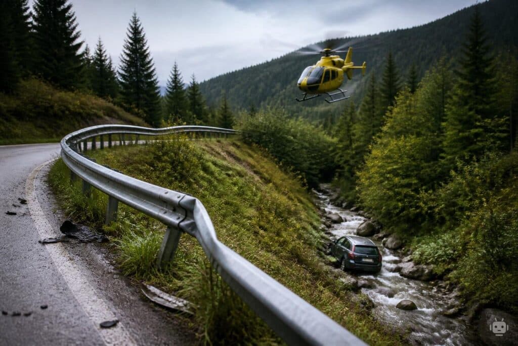 Auto fliegt durch die Luft und stürzt in Bachbett