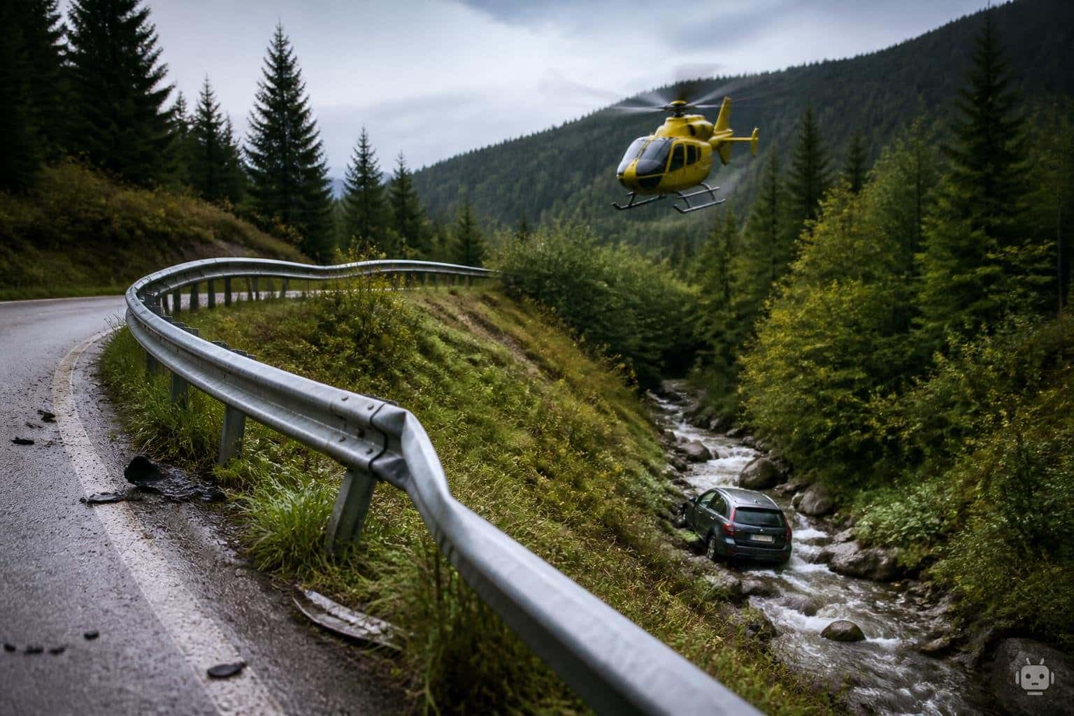 Auto fliegt durch die Luft und stürzt in Bachbett
