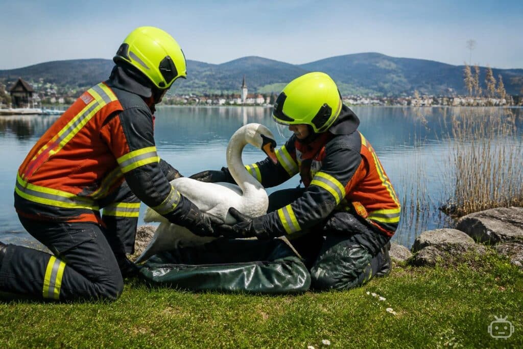 Schwan sorgte für tierischen Feuerwehreinsatz in Klagenfurt